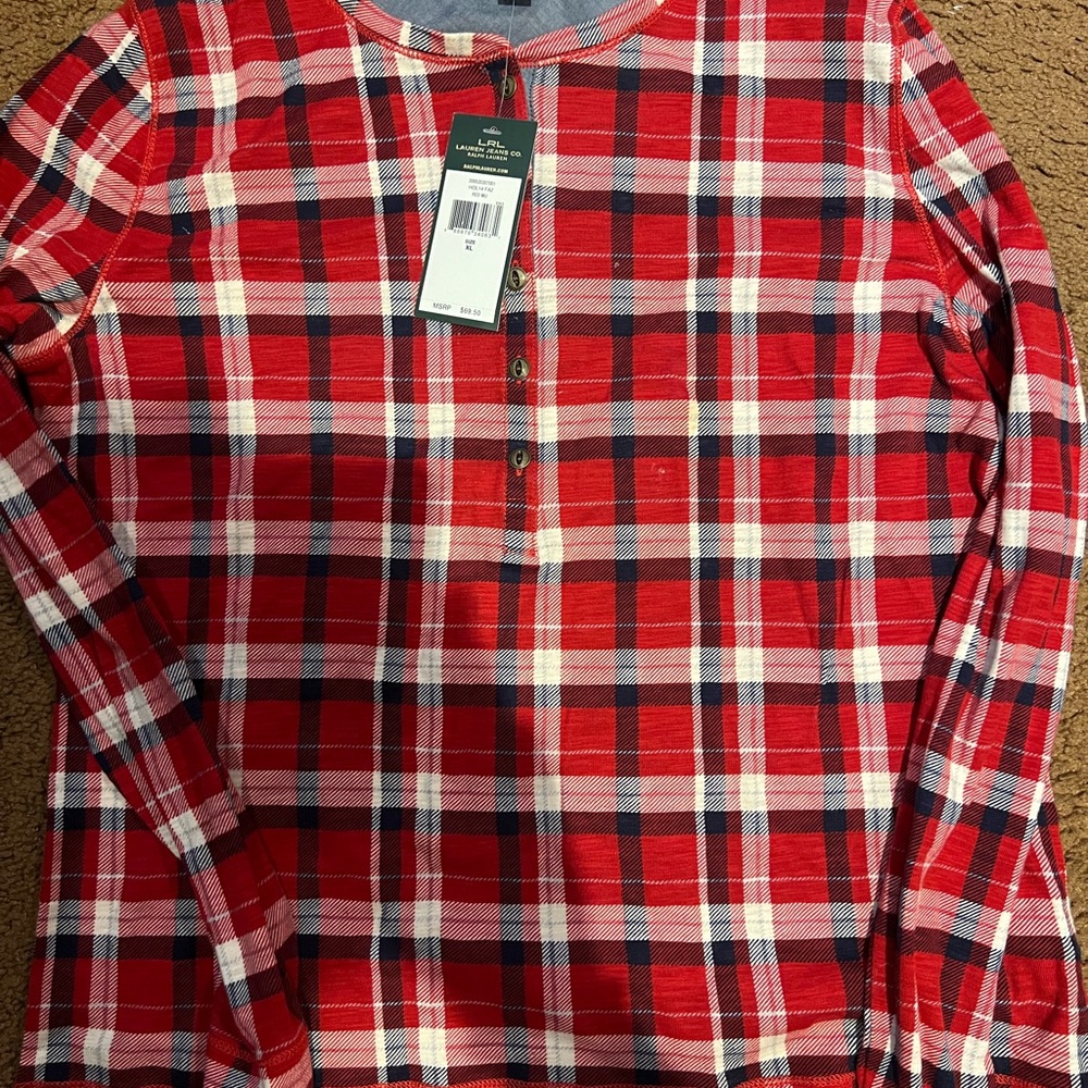 Ralph Lauren Red and White Plaid Long Sleeve Top